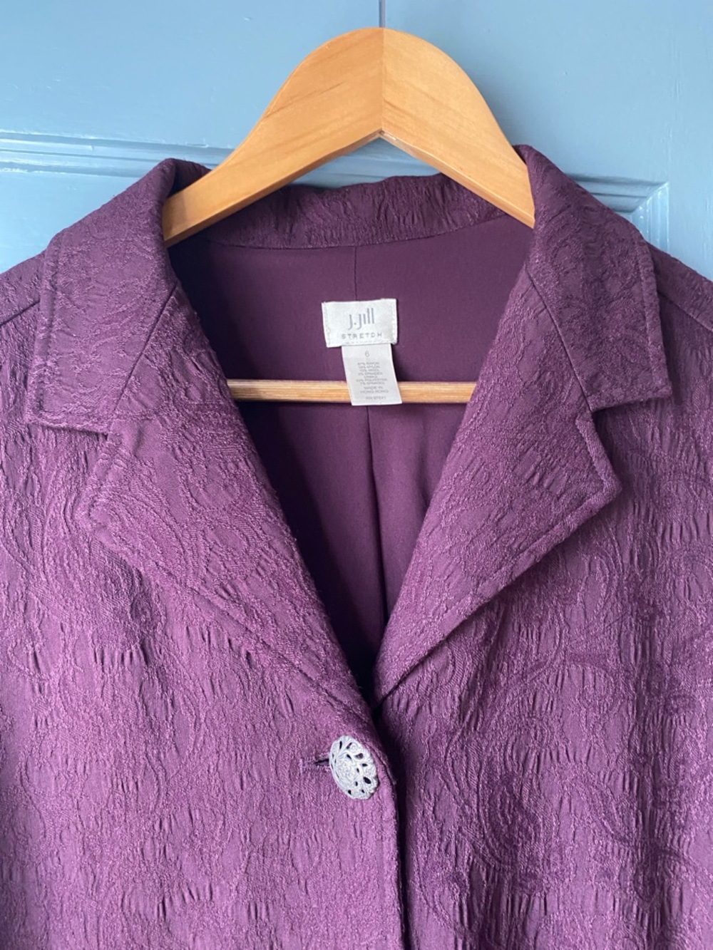 J. Jill Stretch Eggplant Button-Front Jacket - Picture 5 of 6